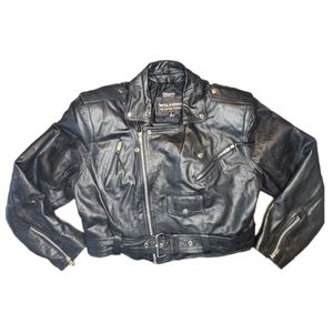 Vintage WILSONS LEATHER Biker Jacket Womens Medium Black Leather Belted Short